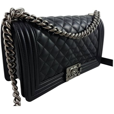 chanel le boy black with silver hardware|Chanel leather bag hardware.